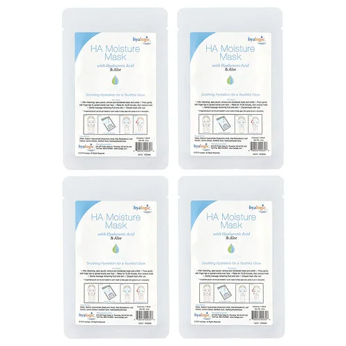 Hyalogic, Mascarilla humectante de belleza con HA con ácido hialurónico y aloe, Sin fragancia, 4 mascarillas, 0,8 oz cada una