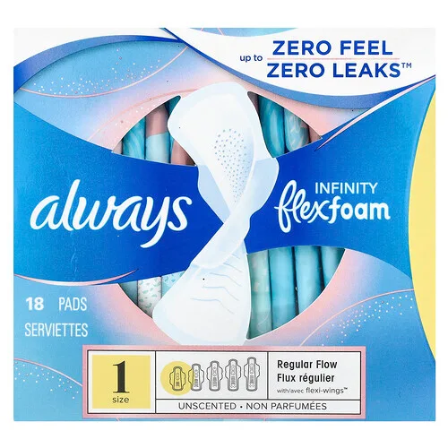 Always, Espuma flexible Infinity con alas, regular, 18 toallas