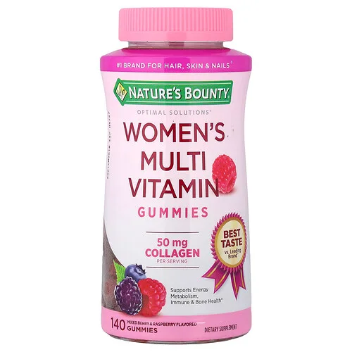 Nature's Bounty, Optimal Solutions®, Gomitas multivitamínicas para mujeres, Bayas mixtas y frambuesa, 140 gomitas