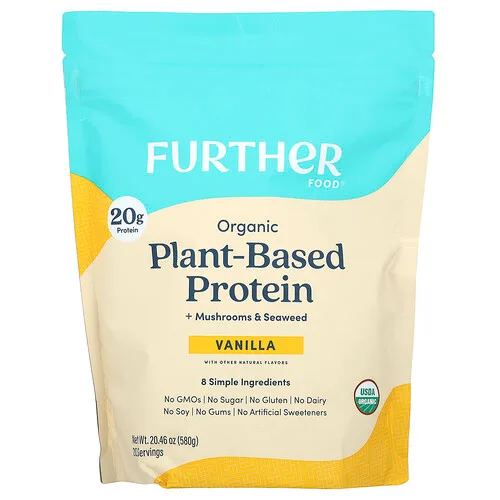 Further Food, Proteína de origen vegetal orgánica con hongos y algas marinas, Vainilla, 580 g (20,46 oz)