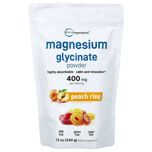 Micro Ingredients, Glicinato de magnesio en polvo, Anillos de melocotón, 340 g (12 oz)