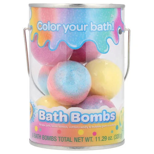 Crayola, Bombas de baño, 3+, Mermelada de uva, Aroma a limón láser, algodón de azúcar y chicle, 8 bombas de baño, 320 g (11,29 oz)