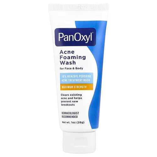 PanOxyl, Espuma de limpieza contra el acné, Para el rostro y el cuerpo, Concentración máxima, 28 g (1 oz)