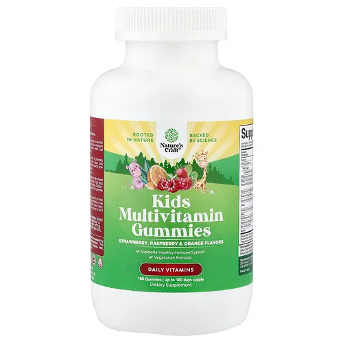 Nature's Craft, Gomitas multivitamínicas para niños, Fresa, frambuesa y naranja, 180 gomitas