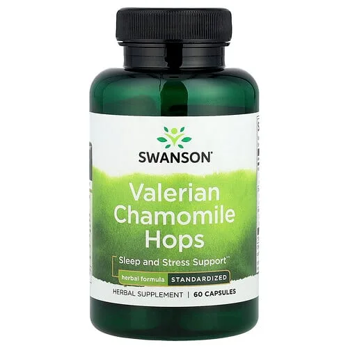 Swanson Vitamins, Valeriana y manzanilla, Lúpulo, 60 cápsulas