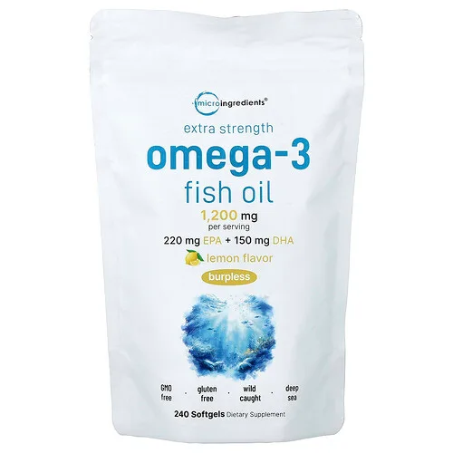 Micro Ingredients, Aceite de pescado con omega-3, Limón, 240 cápsulas blandas (600 mg por cápsula blanda)