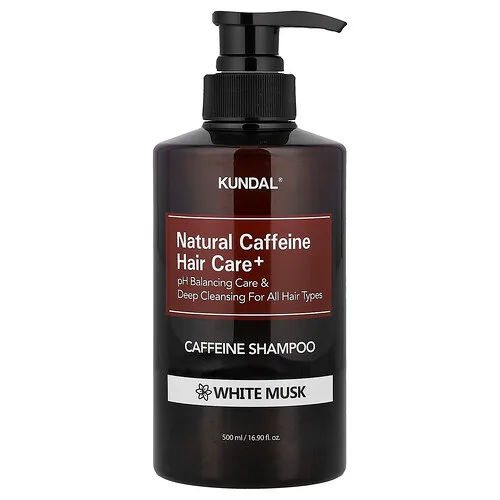 Kundal, Champú con cafeína natural para el cuidado del cabello, Para todo tipo de cabello, Almizcle blanco, 500 ml (16,9 oz. líq.)