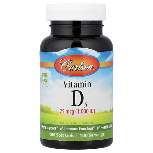 Carlson, Vitamina D3, 25 mcg (1000 UI), 100 cápsulas blandas