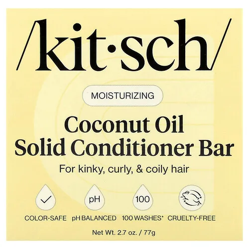 Kitsch, Barra acondicionadora sólida de humectación profunda, Aceite de coco, Té blanco y coco, 1 barra, 77 g (2,7 oz)