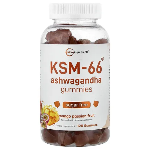 Micro Ingredients, KSM-66®, Gomitas de ashwagandha, Mango y maracuyá, 120 gomitas