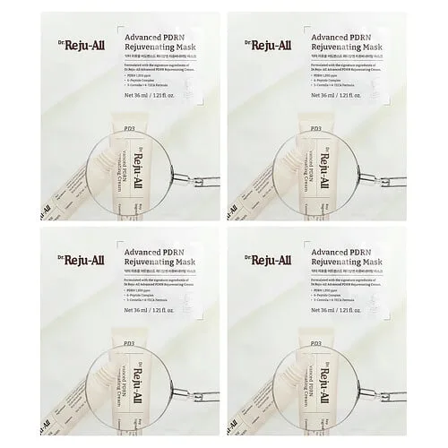 Dr. Reju-All, Mascarilla de belleza rejuvenecedora Advanced PDRN, 4 láminas, 36 ml (1,21 oz. líq.) cada una