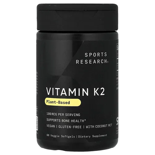 Sports Research, Vitamina K2 de origen vegetal, 100 mcg, 60 cápsulas blandas vegetales