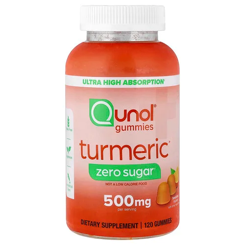 Qunol, Gomitas de cúrcuma, Mandarina, Sin azúcar, 120 gomitas (250 mg por gomita)