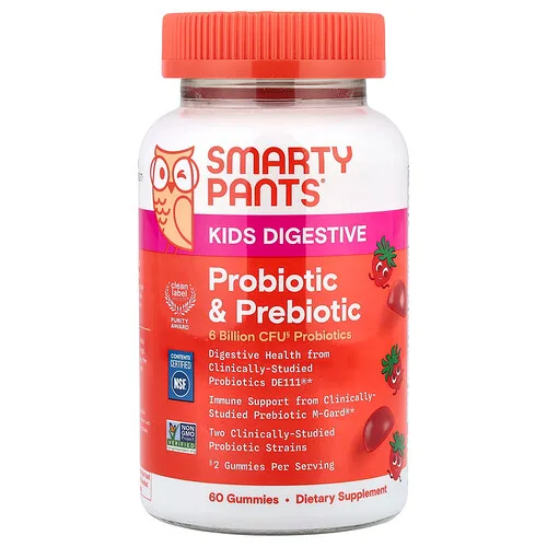 SmartyPants, Gomitas digestivas para niños con prebióticos y probióticos, fresa, 60 gomitas