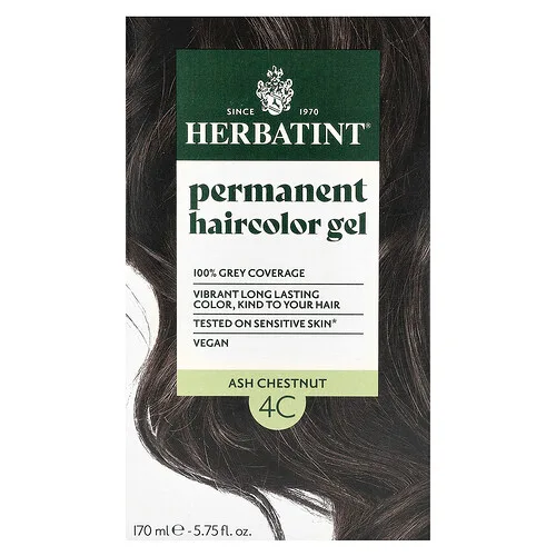 Herbatint, Tintura de hierbas permanente en gel para cabello, 4C, Castaño Ceniza, 4,56 fl oz (135 ml)