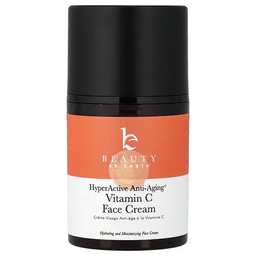 Beauty By Earth, HyperActive Antiedad, Crema facial con vitamina C, 45 g (1,58 oz. líq.)