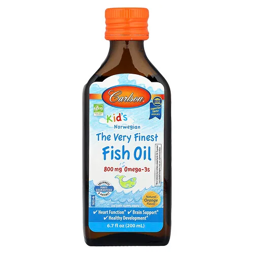 Carlson, Aceite de pescado noruego realmente superior para niños, Sabor natural a naranja, 200 ml (6,7 oz. líq.), (2300 mg por porción)