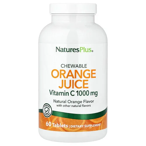 NaturesPlus, Jugo de naranja masticable, vitamina C, naranja natural, 60 tabletas