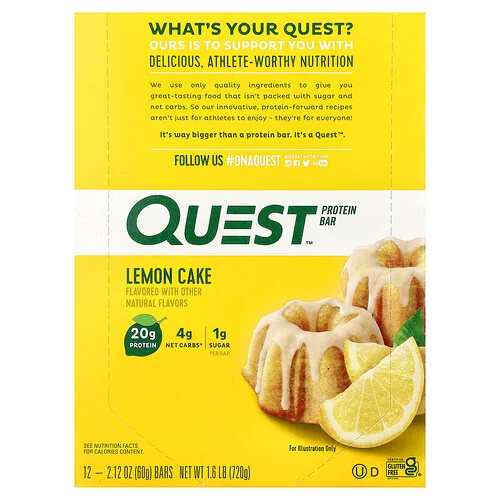 Quest Nutrition, Barrita proteica, Pastel de limón, 12 barritas, 60 g (2,12 oz) cada una