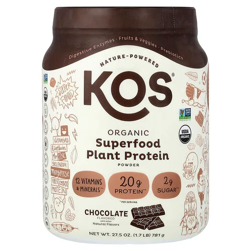KOS, Proteína de origen vegetal de superalimentos orgánicos en polvo, Chocolate, 781 g (1.7 lb)