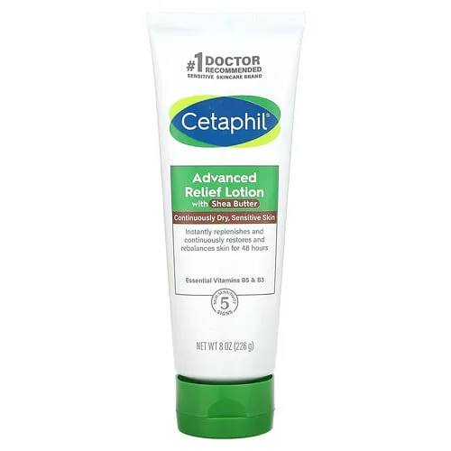 Cetaphil, Loción de alivio avanzado, Piel seca y sensible, Sin fragancia, 226 g (8 oz)