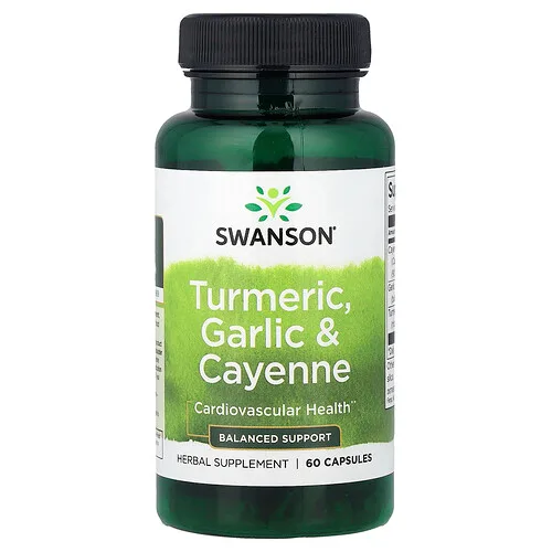 Swanson Vitamins, Cúrcuma, Ajo y cayena, 60 cápsulas