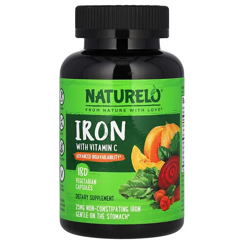 NATURELO, Hierro con vitamina C, 180 cápsulas vegetales