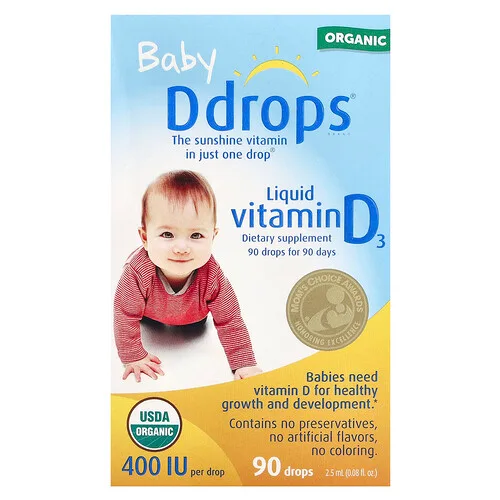 Ddrops, Vitamina D3 líquida orgánica para bebés, 10 mcg (400 UI), 90 gotas, 2,5 ml (0,08 oz. líq.)