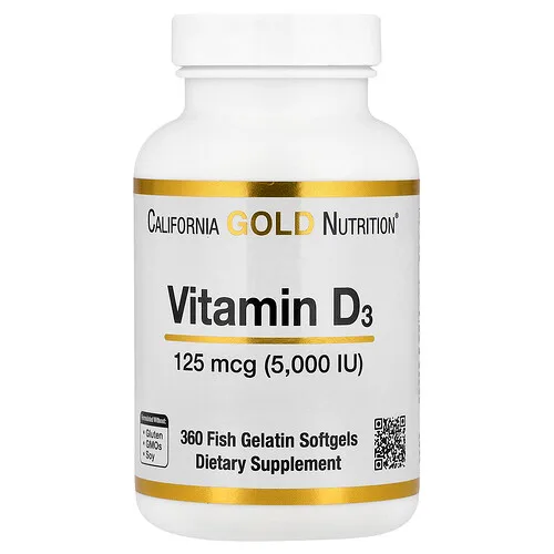 California Gold Nutrition, Vitamina D3, 125 mcg (5000 UI), 360 cápsulas blandas de gelatina de pescado