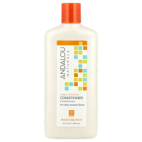 Andalou Naturals, Acondicionador, rico en humedad, para un brillo suave y liso, aceite de argán y karité, 11,5 fl oz (340 ml)