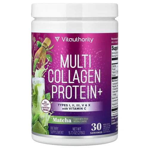 Vitauthority, Multi Collagen Protein+, Matcha, 276 g (9,73 oz)