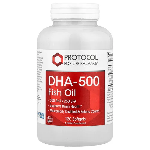 Protocol for Life Balance, DHA-500, Aceite de pescado, 120 cápsulas blandas