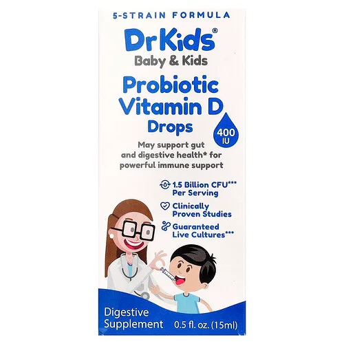 DrKids, Bebés y niños, Gotas probióticas de vitamina D, 15 ml (0,5 oz. líq.)