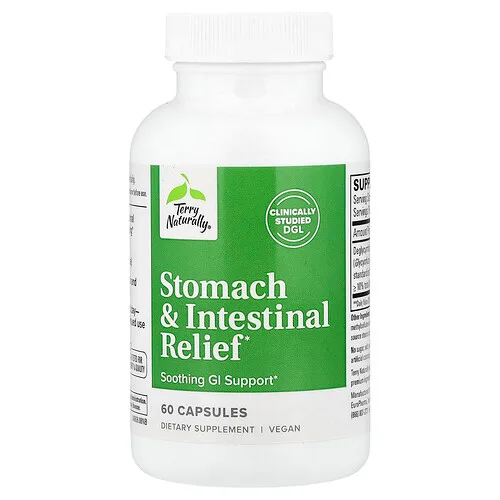 Terry Naturally, Alivio para el estómago y los intestinos, 60 cápsulas (75 mg por cápsula)