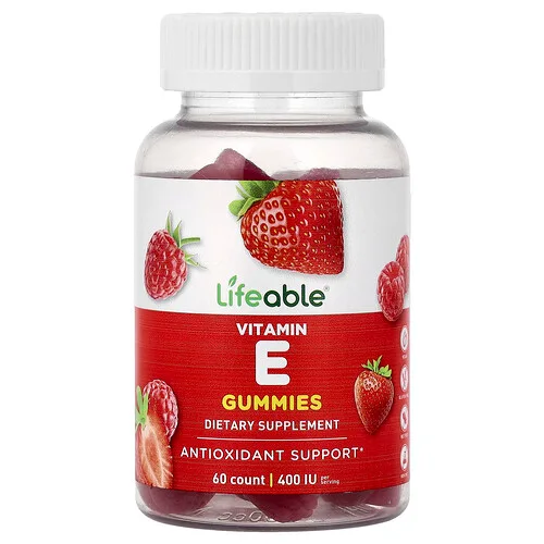 Lifeable, Gomitas con vitamina E, Baya, 60 gomitas (60 mg por gomita)