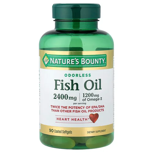 Nature's Bounty, Aceite de pescado, Sin olor, 90 cápsulas blandas recubiertas (1200 mg por cápsula blanda)