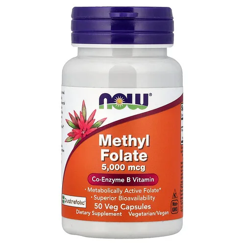 NOW Foods, Metilfolato, 5000 mcg, 50 cápsulas vegetales