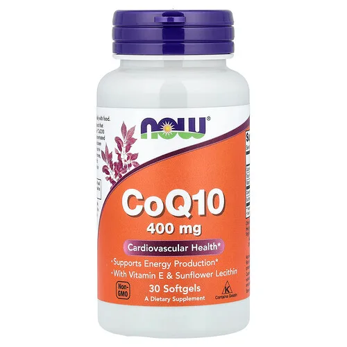 NOW Foods, CoQ10 con vitamina E y lecitina de girasol, 30 cápsulas blandas