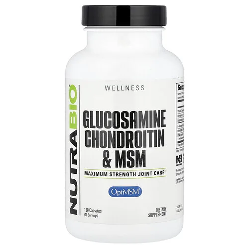 NutraBio, Glucosamina, condroitina y MSM`` 120 cápsulas