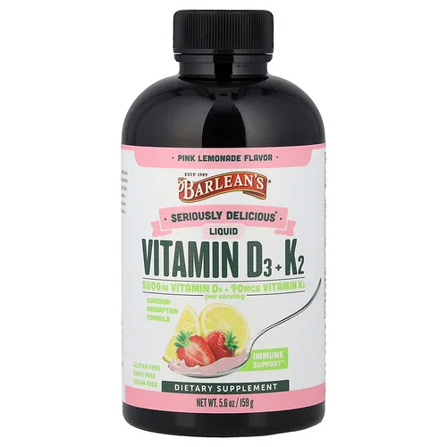 Barlean's, Seriously Delicious®, Vitaminas D3 y K2 líquidas, Limonada rosa, Seriously Delicious®, 159 g (5,6 oz)