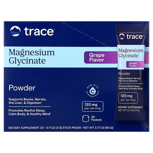 Trace, Glicinato de magnesio en polvo, Uva, 30 sobres, 3 g (0,11 oz) cada uno
