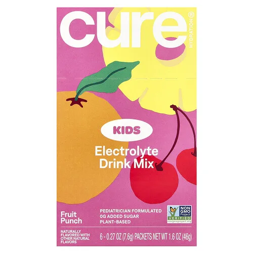 Cure Hydration, Mezcla para preparar bebidas con electrolitos para niños, Ponche de frutas, 6 sobres, 7,6 g (0,27 oz) cada uno