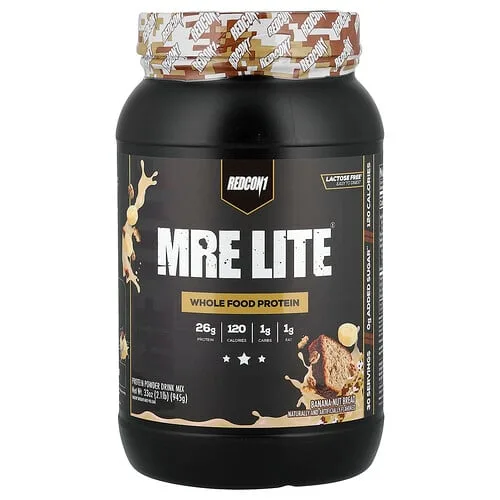 Redcon1, MRE Lite, Proteína de alimentos integrales, Pan de plátano y frutos secos, 945 g (2,08 lb)