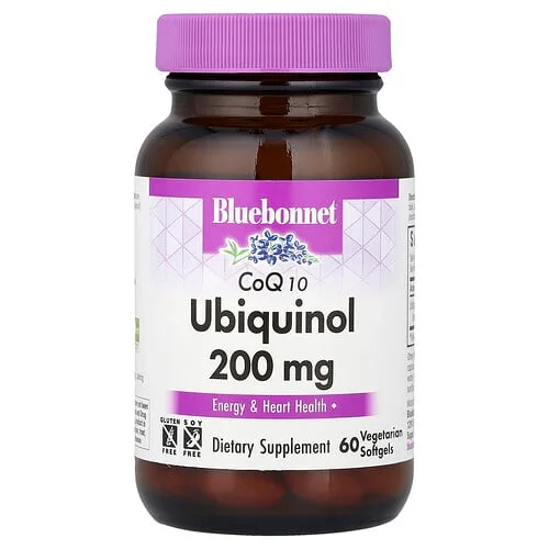 Bluebonnet Nutrition, CoQ10 ubiquinol, 200 mg, 60 cápsulas blandas vegetales
