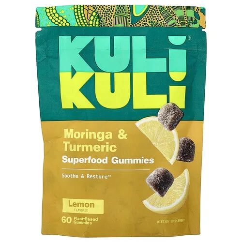 Kuli Kuli, Gomitas de superalimentos, Moringa y cúrcuma, Limón, 60 gomitas de origen vegetal