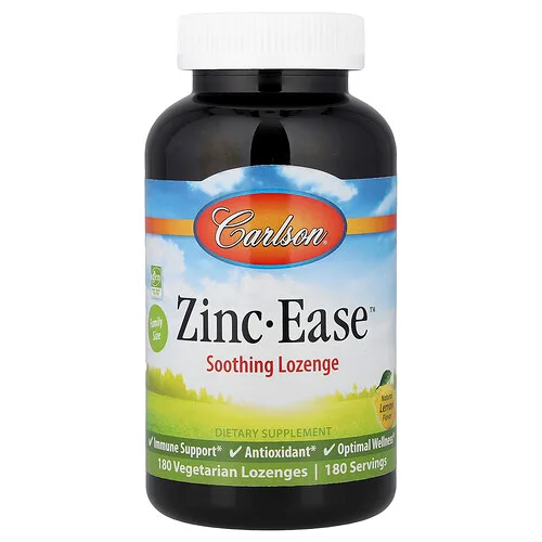 Carlson, Zinc-Ease™, Pastilla calmante, Sabor natural a limón, 180 pastillas vegetales (10 mg por pastilla)