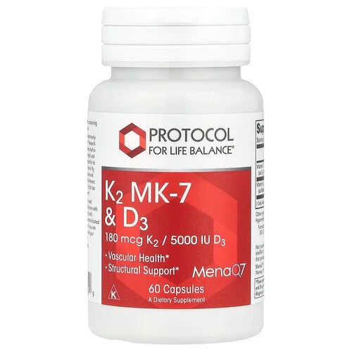 Protocol for Life Balance, Vitaminas K2 MK-7 y D3, 60 cápsulas