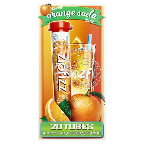 Zipfizz, Mezcla para preparar bebidas energéticas, Refresco de naranja, 20 tubos, 11 g (0,39 oz) cada uno