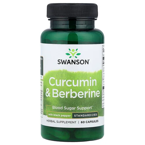 Swanson Vitamins, Curcumina y berberina con pimienta negra, 60 cápsulas