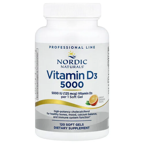 Nordic Naturals, Vitamina D3 5000, Naranja, 125 mcg (5000 UI), 120 cápsulas blandas